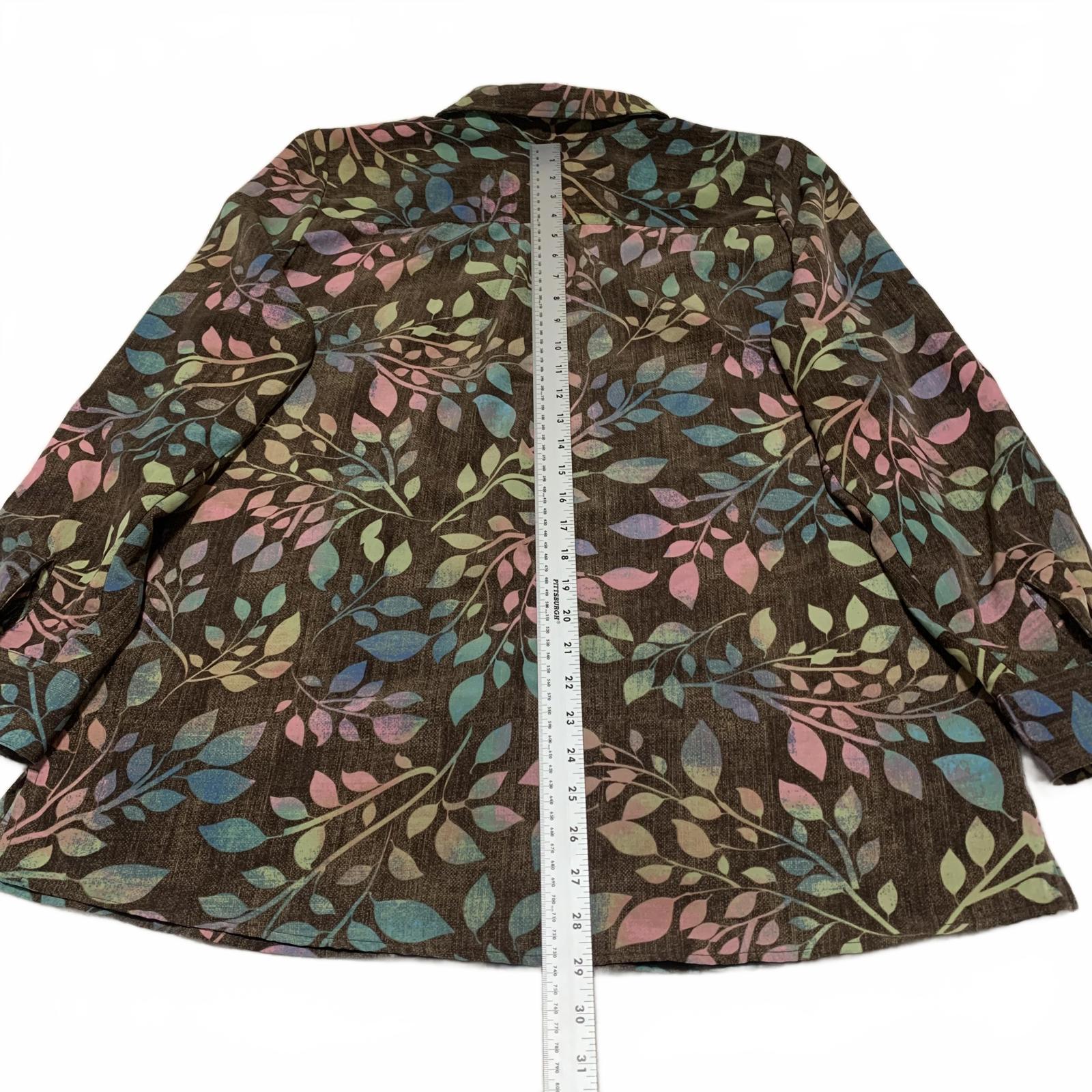 Camisa con estampado de hojas multicolor de Denim &amp; Company d&amp;co para mujer, talla L, estilo bohemio otoñal