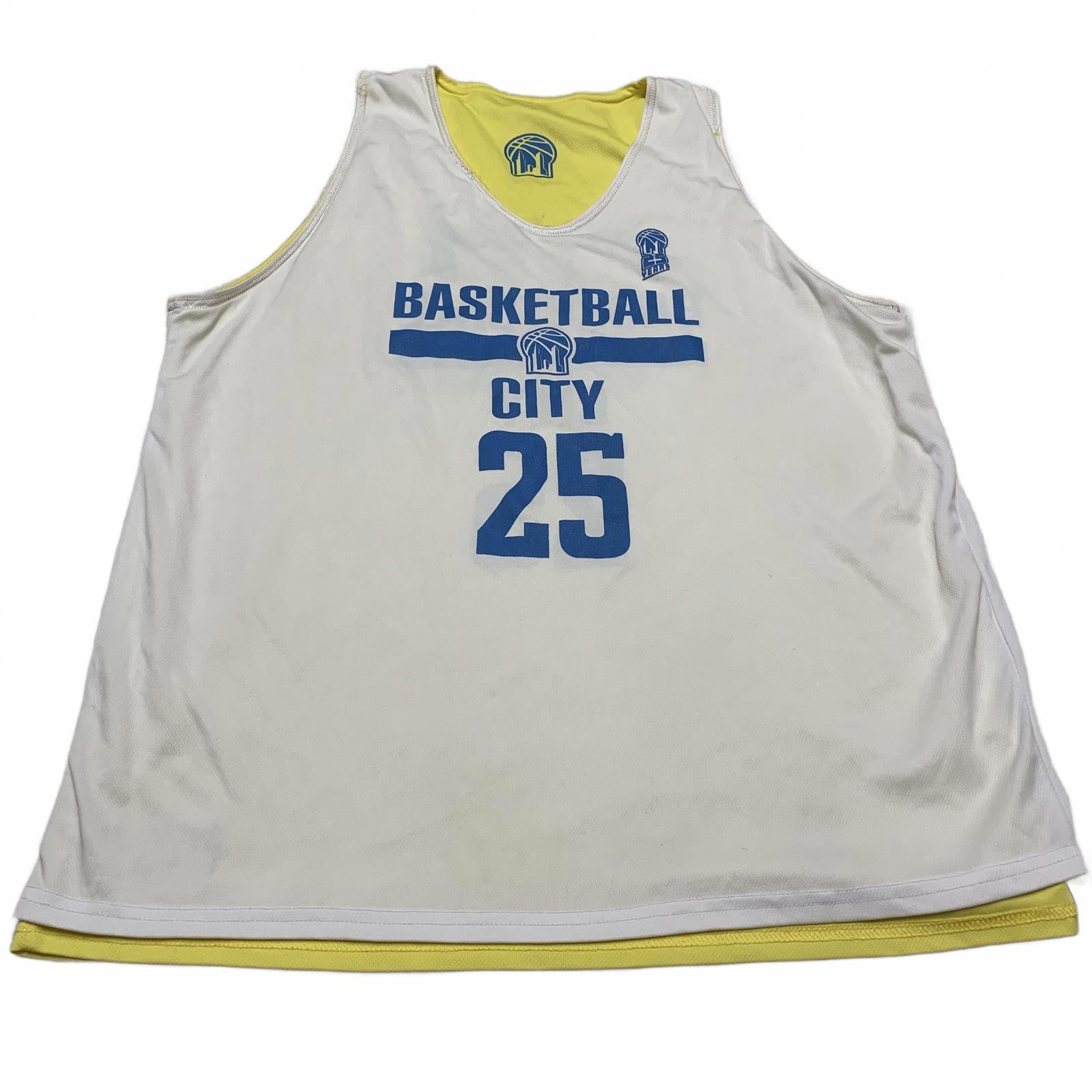 Camiseta sin mangas reversible amarilla y blanca grande para hombre de BasketBall City, número 25