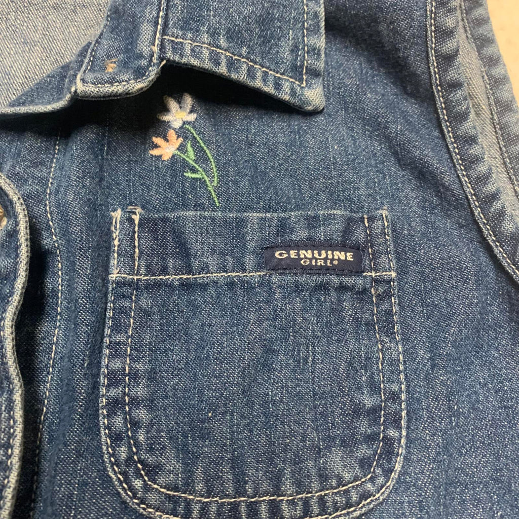 Chaleco vaquero azul con bordado floral para niña talla XL (18)