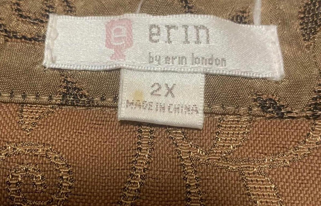 Blusa de jacquard floral metalizada para mujer, talla 2X, color marrón, manga 3/4, de Erin By Erin London