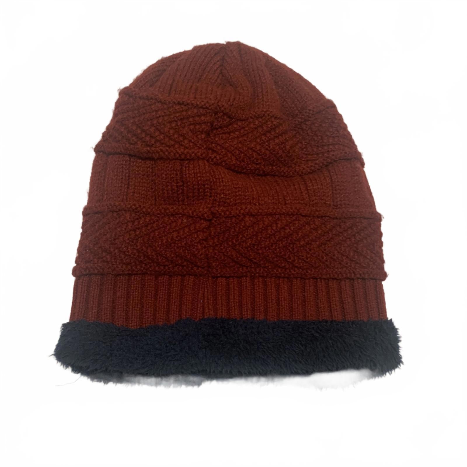 Conjunto de gorro, bufanda y guantes de punto para invierno, color burdeos y azul marino, forro de piel sintética OSFA