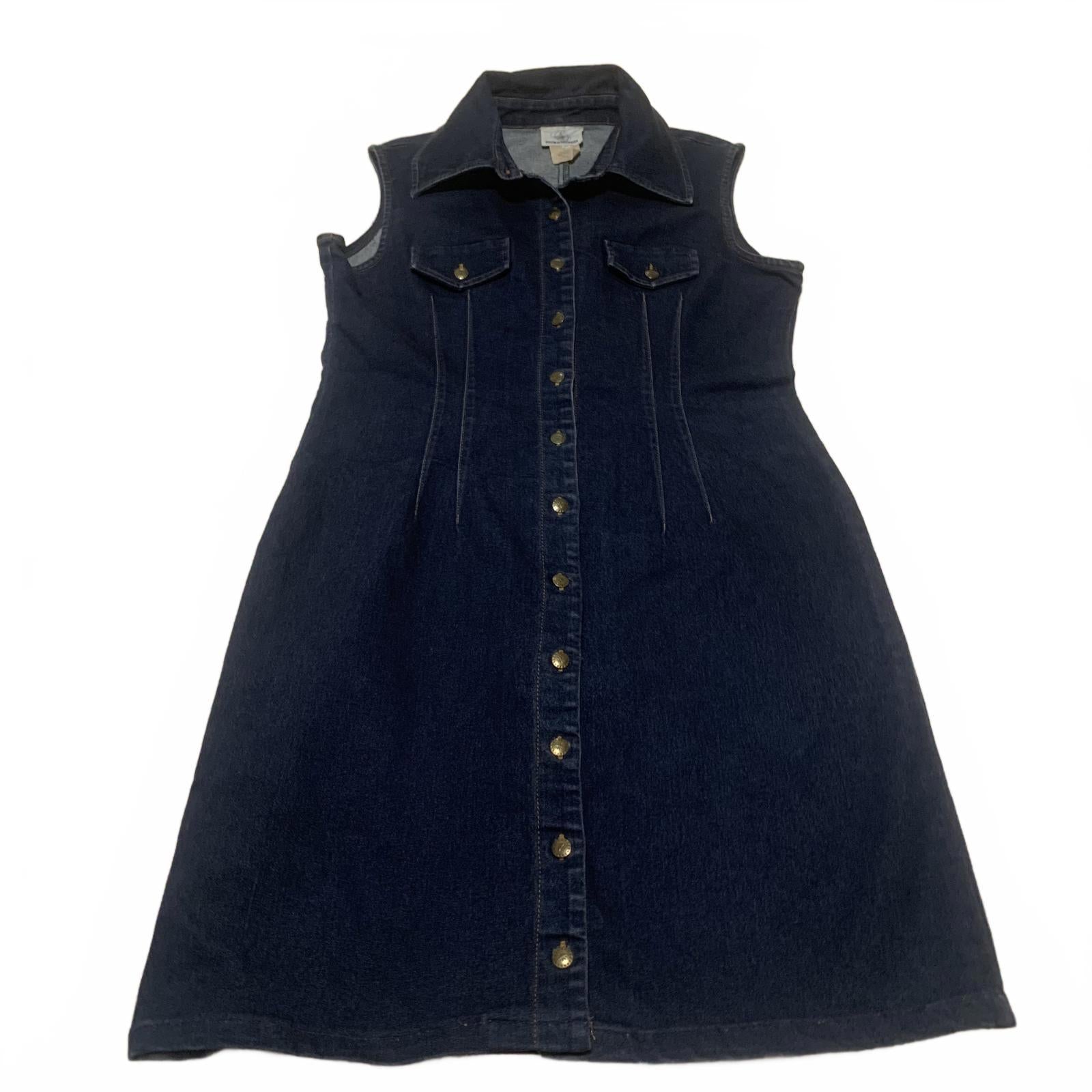 Long Elegant Legs Women's Size 16 Dark Blue Denim Button Front Sleeveless Dress