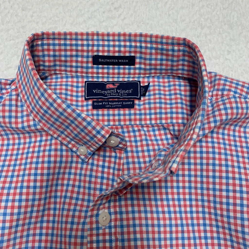 Camisa con botones Murray de corte entallado a cuadros rojos y azules grandes para hombre de Vineyard Vines