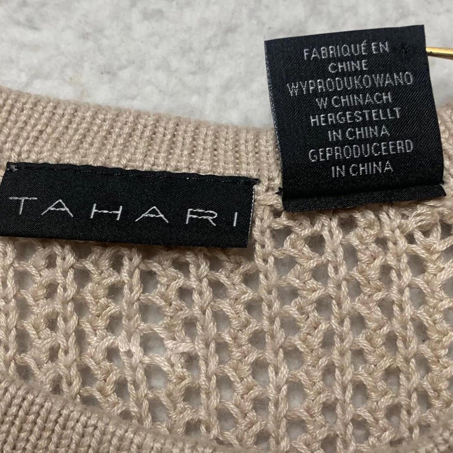 Tahari Womens Sz Large Beige Knit Sleeveless Dress Summer Beach Pool Party