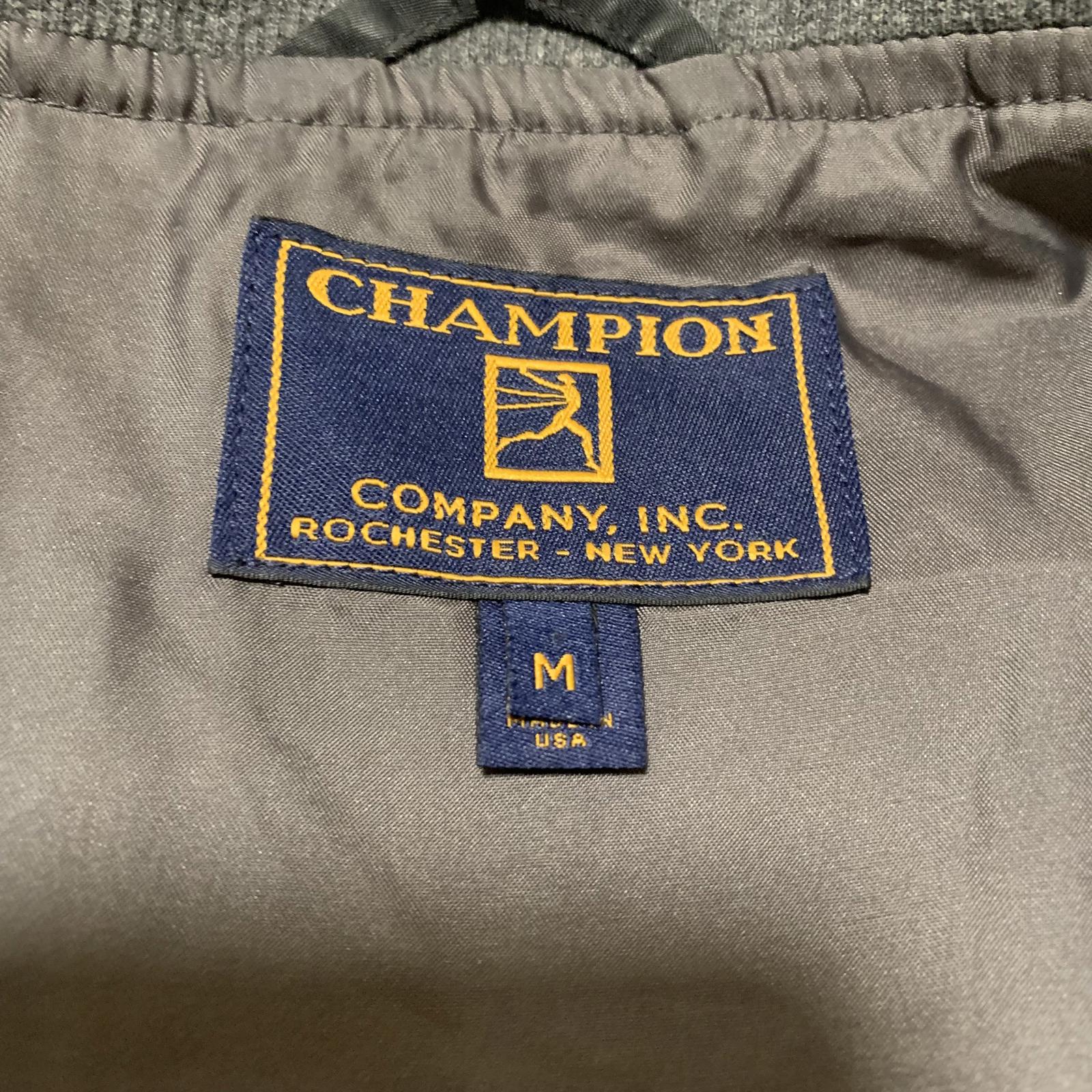 Chaqueta bomber negra vintage de los años 90 de Champion Co. para hombre, talla M, puños acanalados grises.