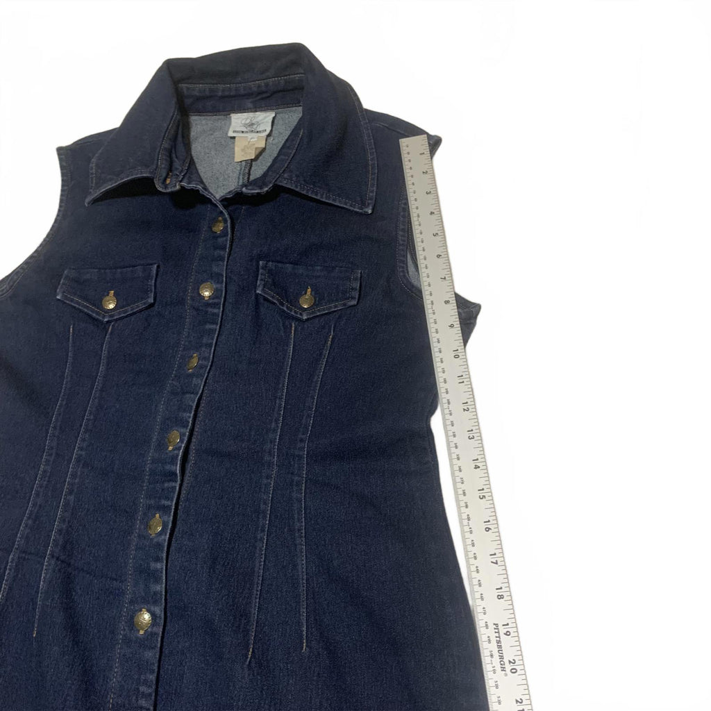Long Elegant Legs Women's Size 16 Dark Blue Denim Button Front Sleeveless Dress