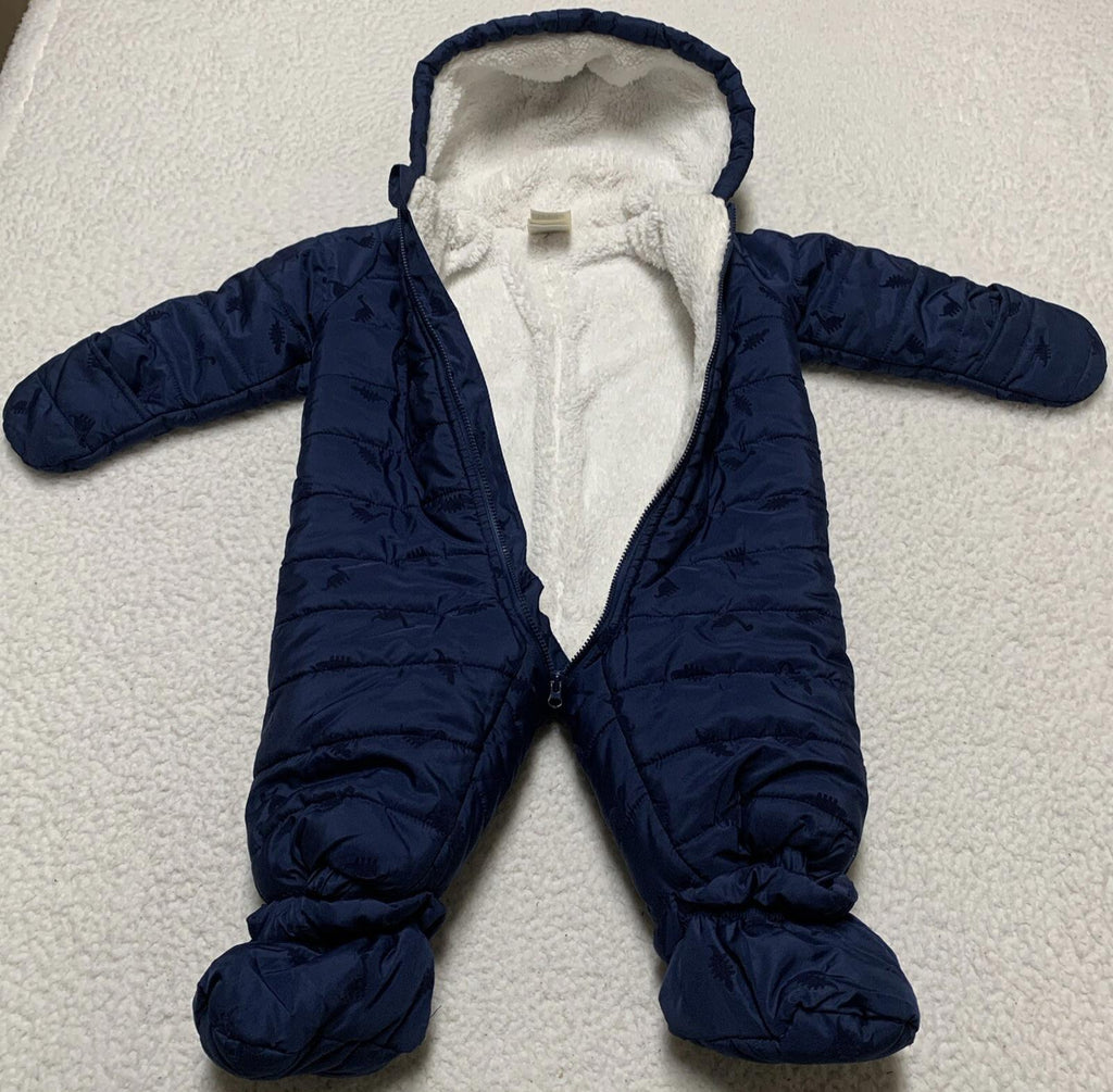 First Impressions Baby Boy Size 6-9M Navy Blue Snow Suit Coat Dinosaur Print