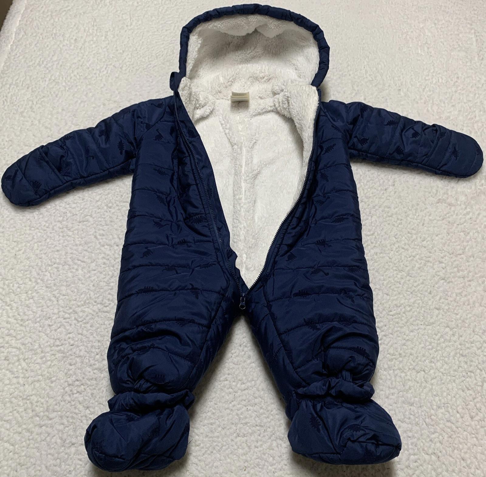 First Impressions Baby Boy Size 6-9M Navy Blue Snow Suit Coat Dinosaur Print