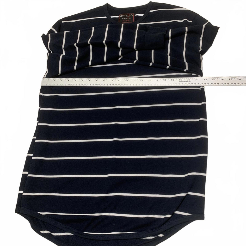 Camisa Galaxy de manga larga a rayas blancas y azul marino para mujer, talla XXL