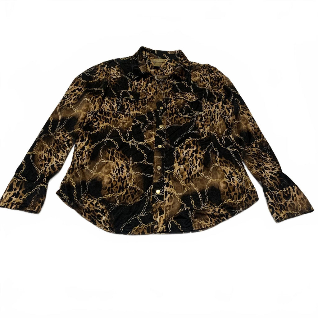 Blusa de manga larga negra y dorada con estampado de leopardo para mujer, talla XXL, de Miss Tina Knowles