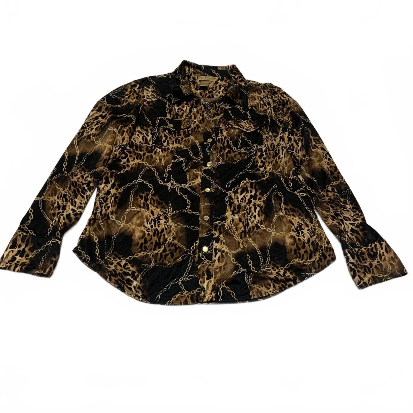Blusa de manga larga negra y dorada con estampado de leopardo para mujer, talla XXL, de Miss Tina Knowles
