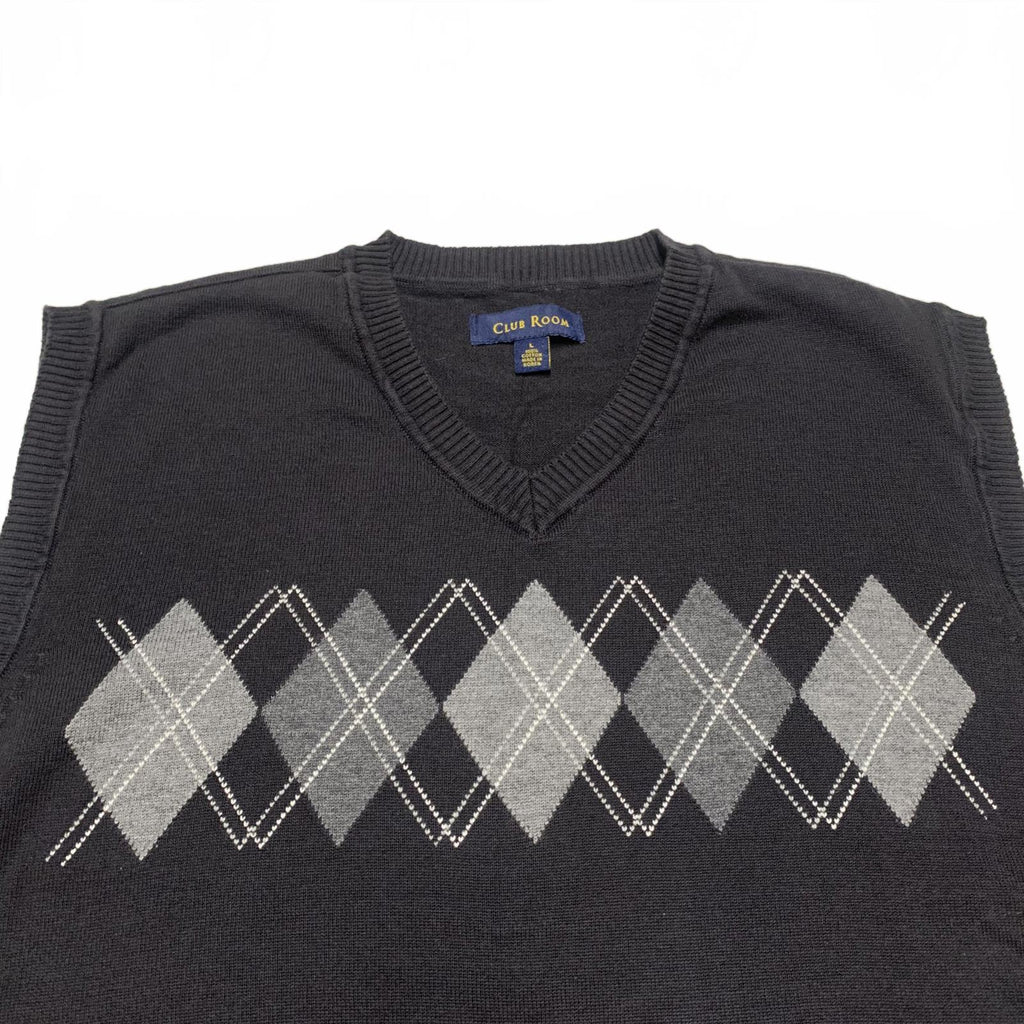 Chaleco de suéter con rombos negros de Club Room para hombre, talla grande