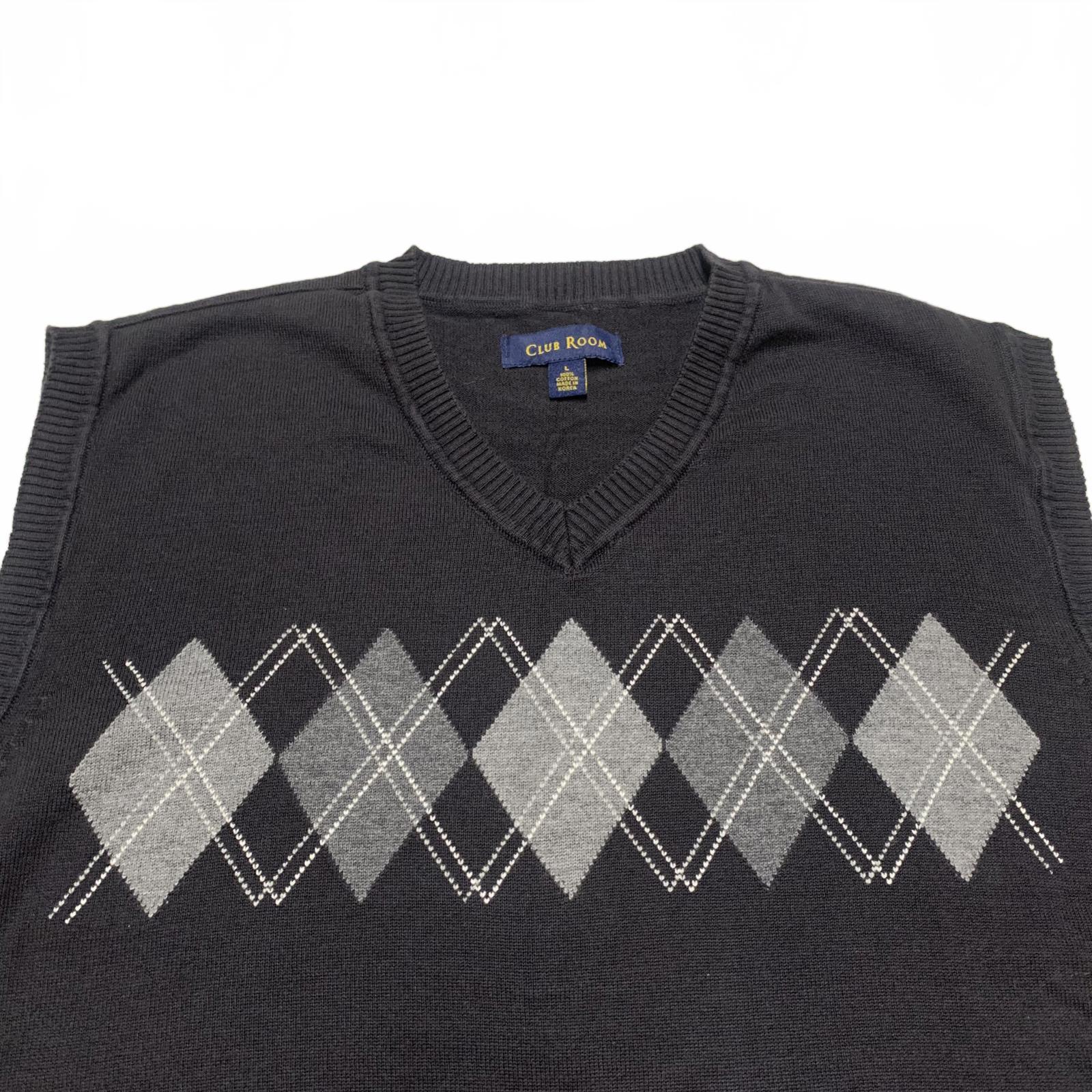 Chaleco de suéter con rombos negros de Club Room para hombre, talla grande