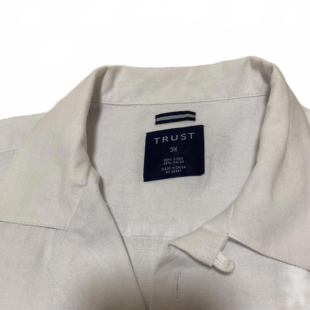 Vtg 90s Trust Men's 3X White Linen Rayon Short Sleeve  Casual Beach 3XL Shirt