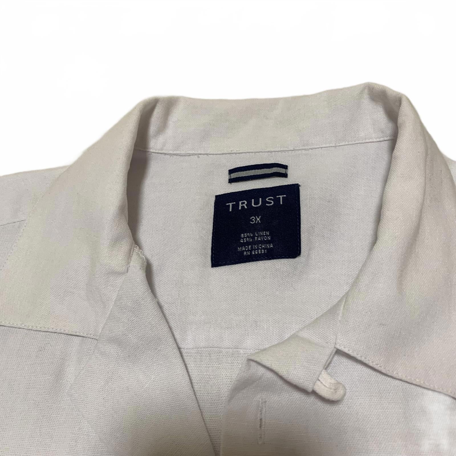 Vtg 90s Trust Men's 3X White Linen Rayon Short Sleeve  Casual Beach 3XL Shirt