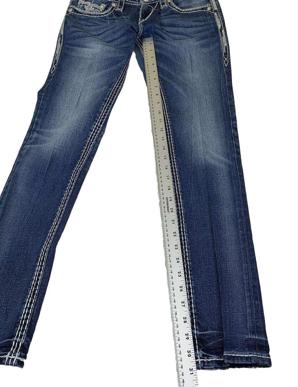 Vaqueros Rock Revival para mujer, talla 27, con bolsillo vaquero y puntadas llamativas