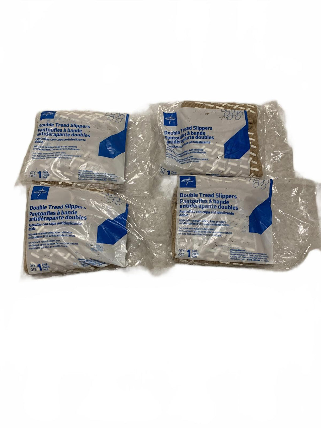 Pantuflas Medline de doble tirante, talla extragrande, color beige, 4 pares (lote)