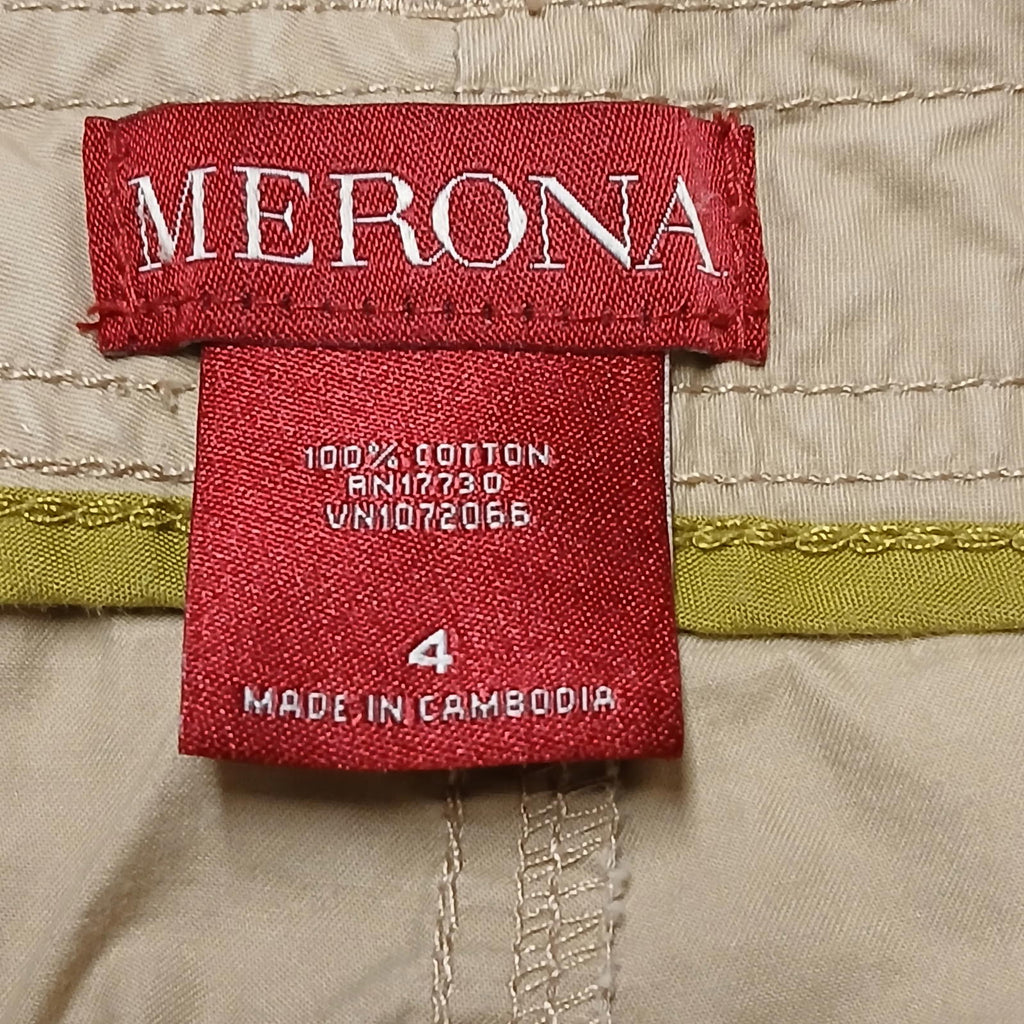 Merona Capris cómodos de algodón beige tostado para mujer talla 4, 29,5 x 20,5