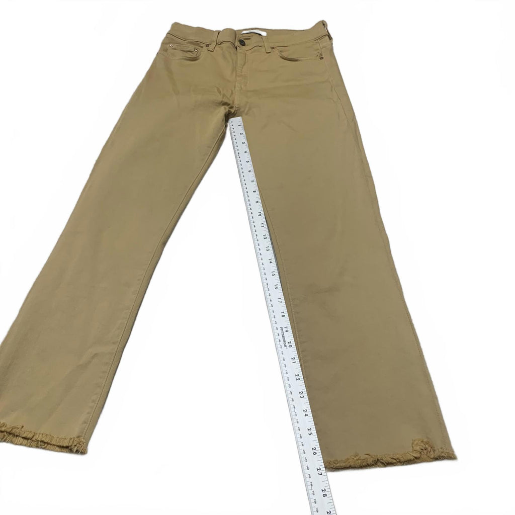 Pantalones de mezclilla Principle Innovators, talla 29, amarillos, con dobladillo deshilachado, ancho 30 x 27 L, EE. UU.