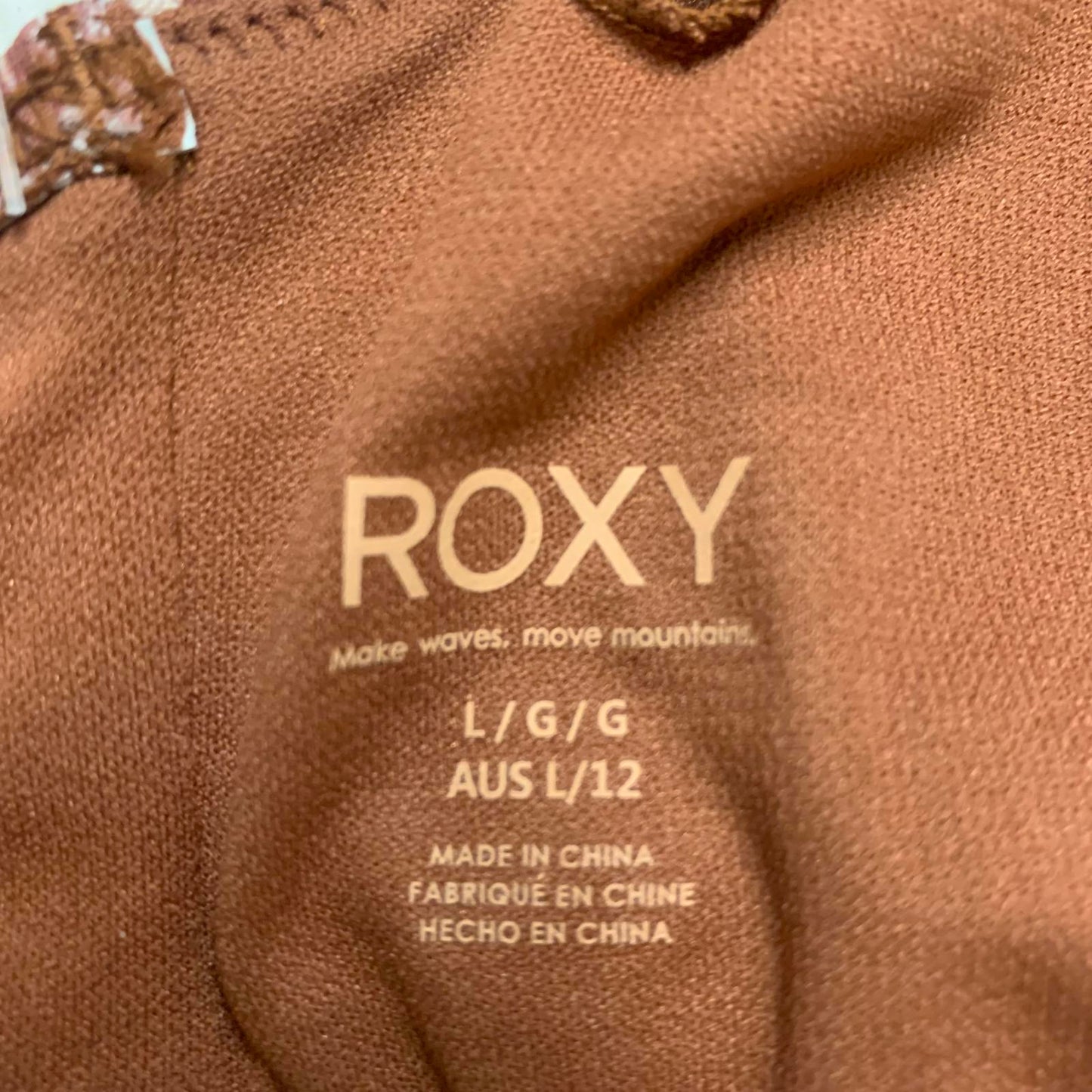 Roxy Love the Surf Knot Bikini Top Women's Sz L Brown Print Swimwear