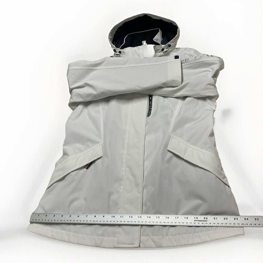 Tommy Hilfiger Women's Medium White Weather Systems Hood Jacket Rain Coat