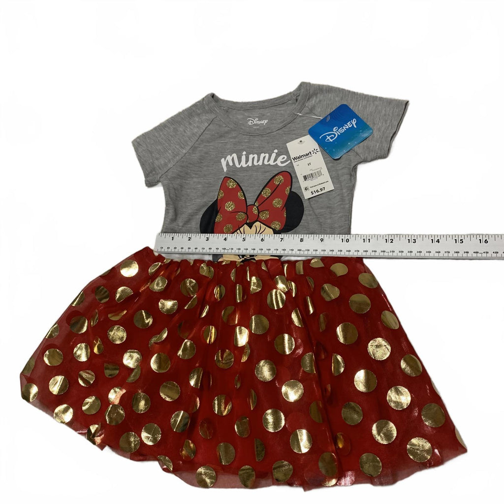 Vestido de Minnie Mouse de Disney para niña, talla 3T, falda tutú con lunares rojos y dorados