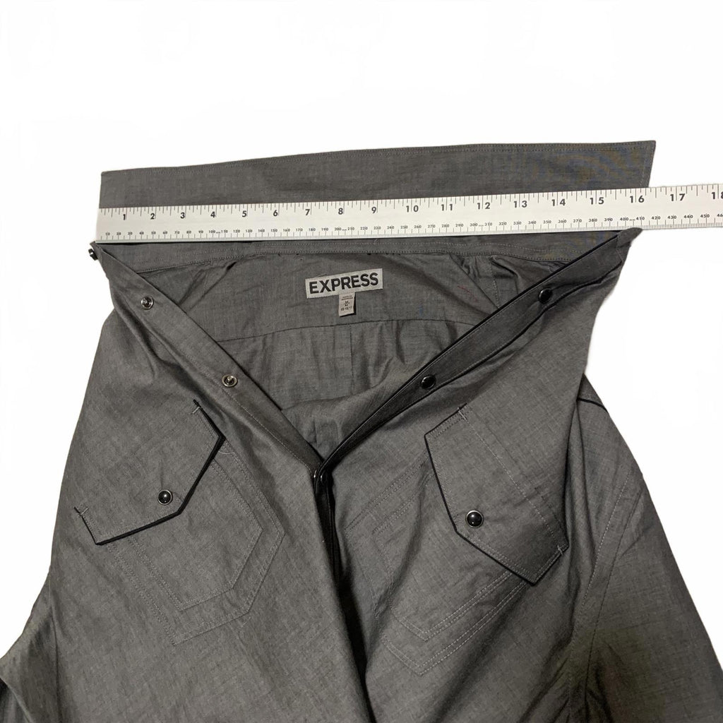 Camisa informal de manga larga para hombre, estilo occidental, color gris, talla mediana 15-15 1/2