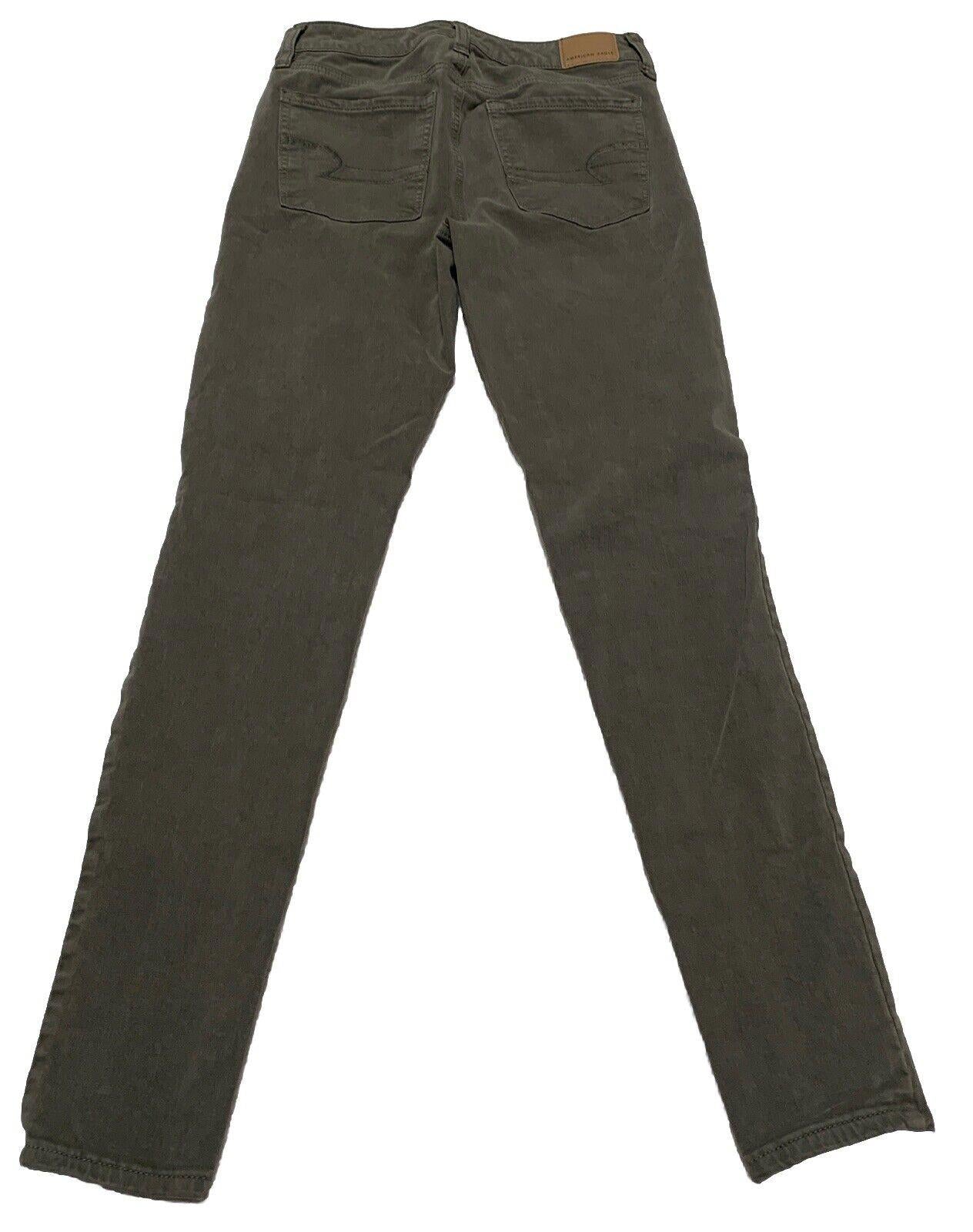 Jeggings elásticos de tiro alto superalto de American Eagle para mujer, talla 2 regular, color verde grisáceo