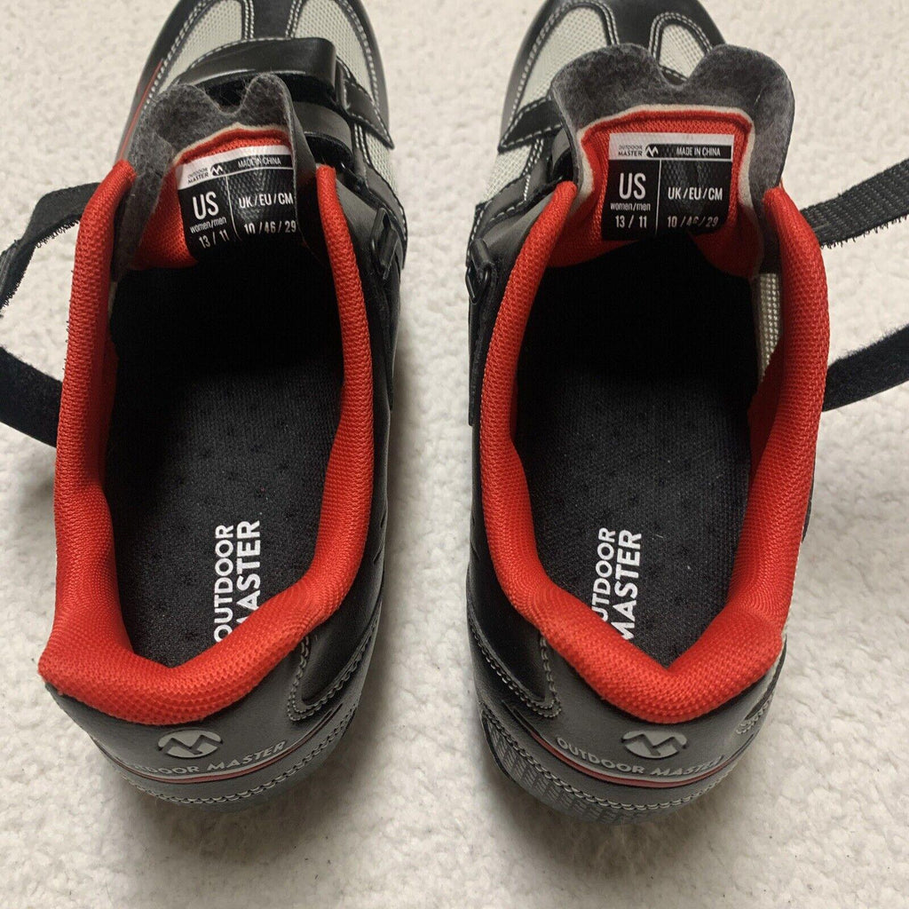 Zapatillas de ciclismo Outdoor Master unisex para mujer, talla 13, para hombre, talla 11, color negro, rojo y gris