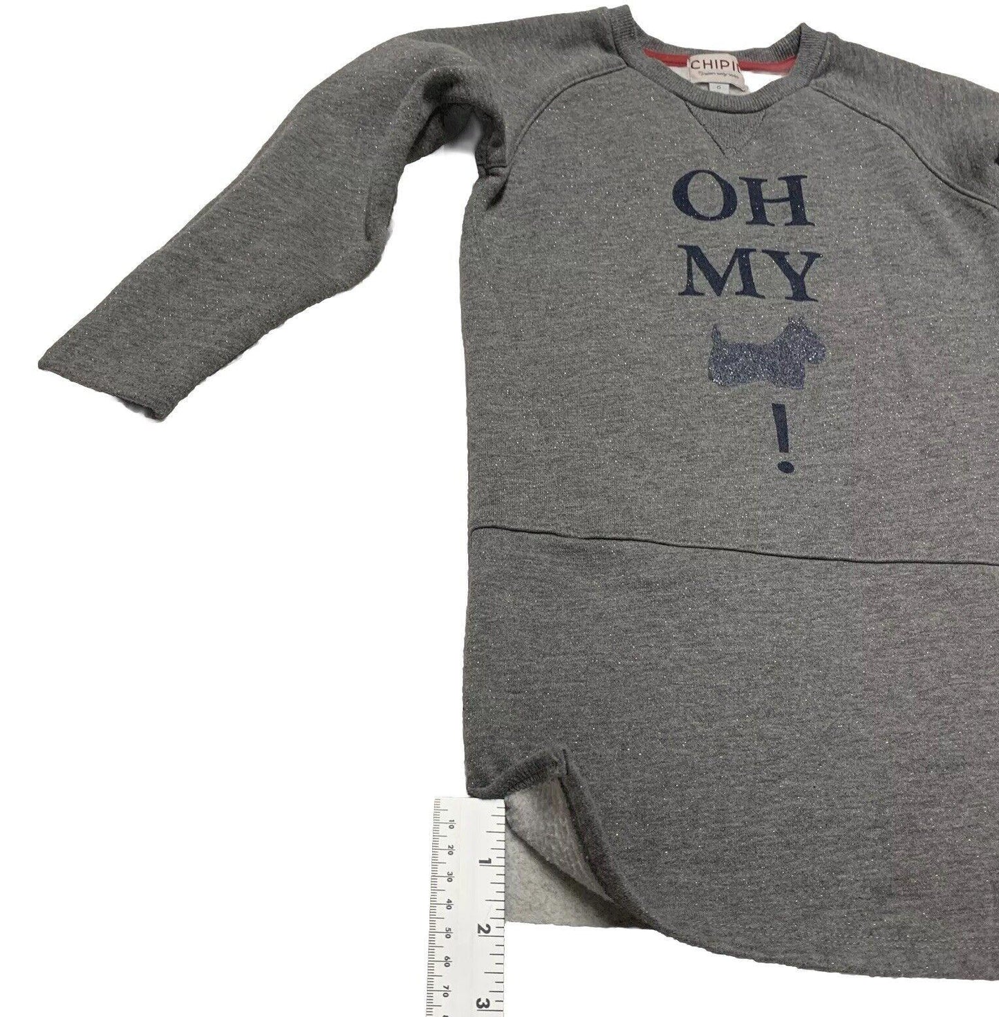 Chipie Girls Size 6 Heather Gray Fleece Sweatshirt Dress Scottish Dog Glitter