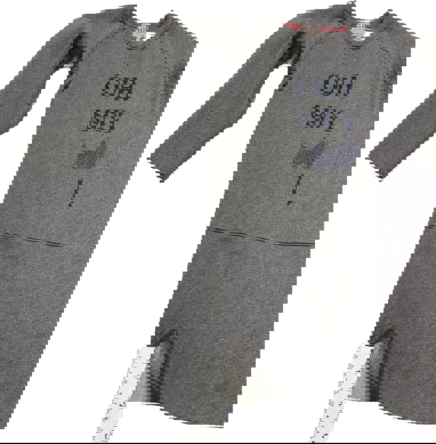 Vestido sudadera de forro polar gris jaspeado Chipie para niñas, talla 6, con purpurina de perro escocés