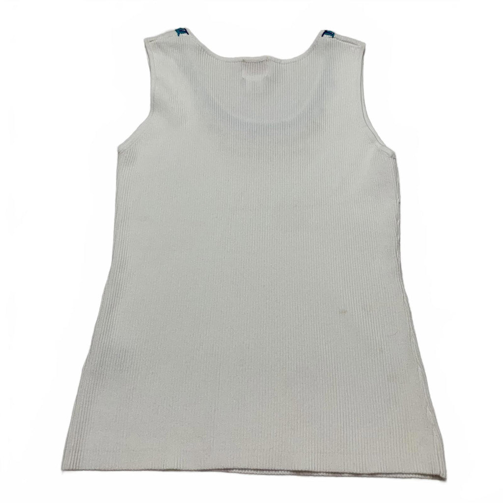 Ruby Rd. Camiseta sin mangas de punto acanalado blanco para mujer, talla XL, escote decorativo