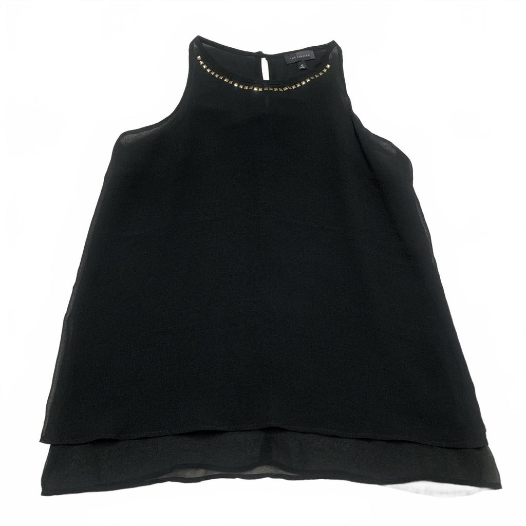 Blusa negra sin mangas con escote tachonado, talla XS para mujer, limitada