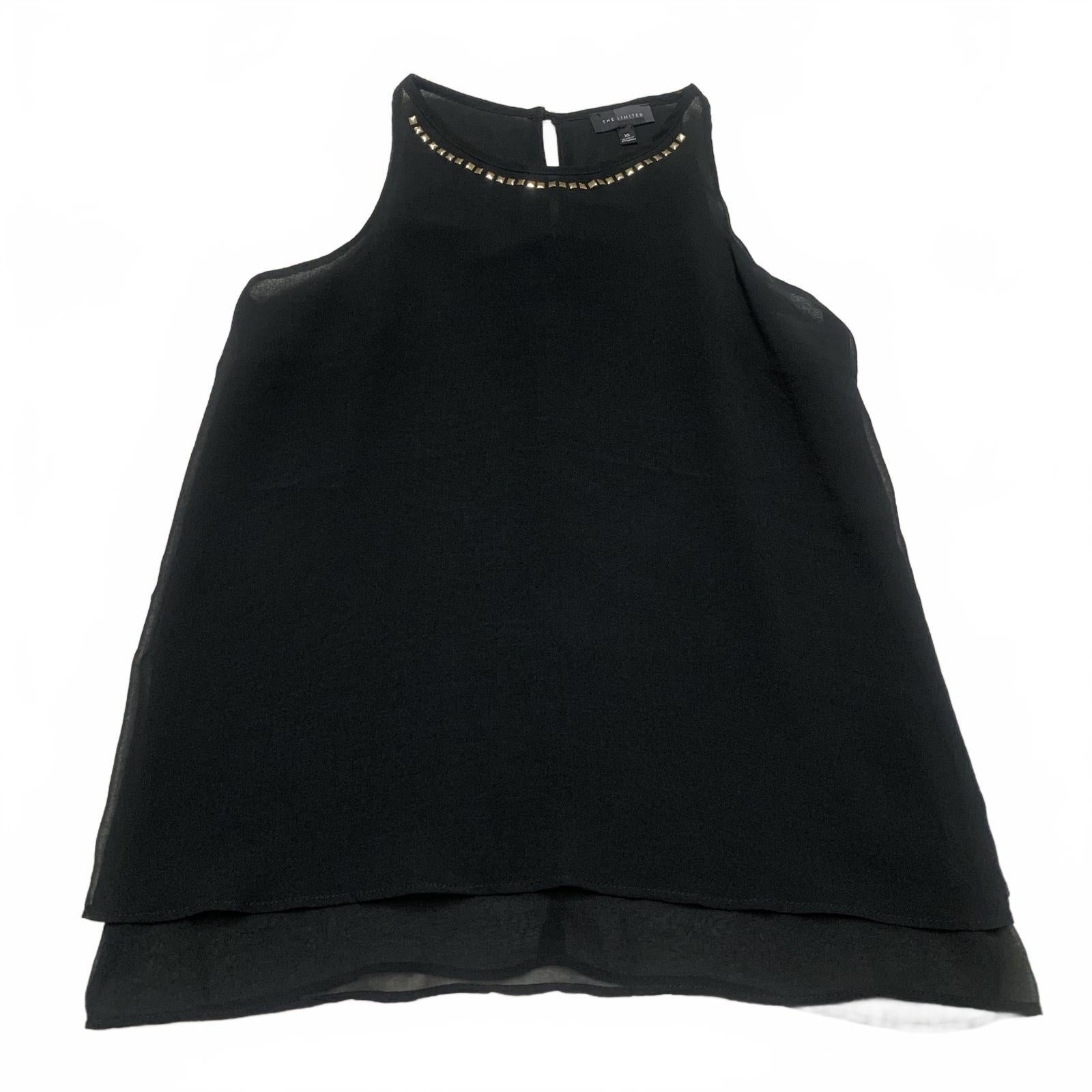 Blusa negra sin mangas con escote tachonado, talla XS para mujer, limitada