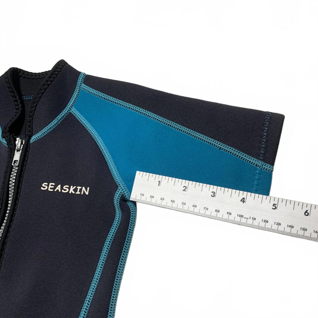 Traje de baño unisex Seaskin para niños, talla 3, color negro y verde azulado, de manga corta