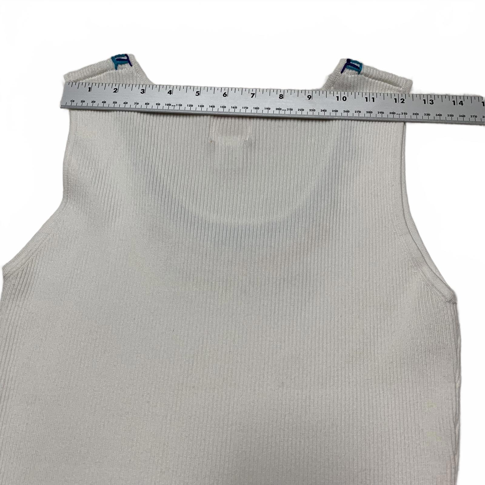 Ruby Rd. Camiseta sin mangas de punto acanalado blanco para mujer, talla XL, escote decorativo