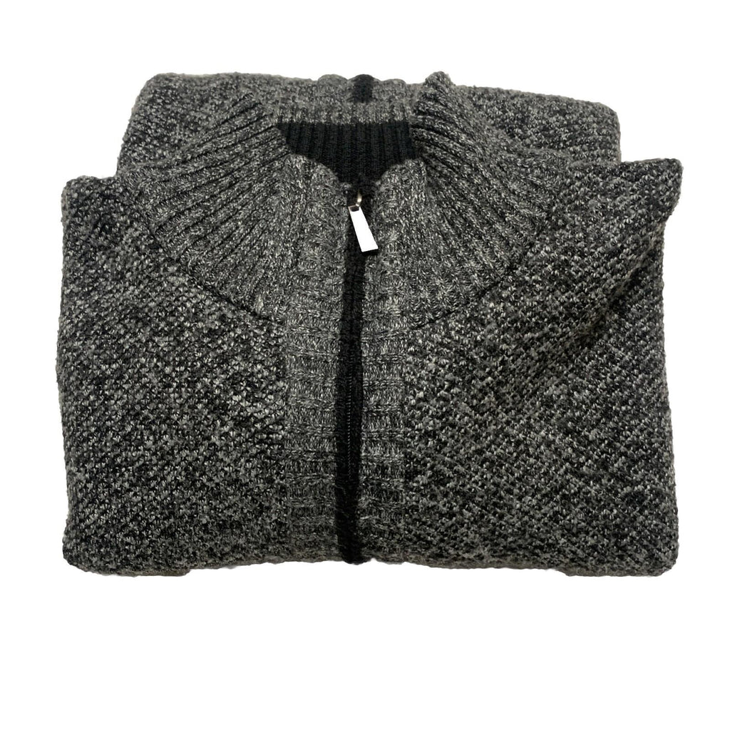 Cárdigan Alberto Cardinali para hombre XL, negro, gris, con cremallera completa, forro polar y coderas