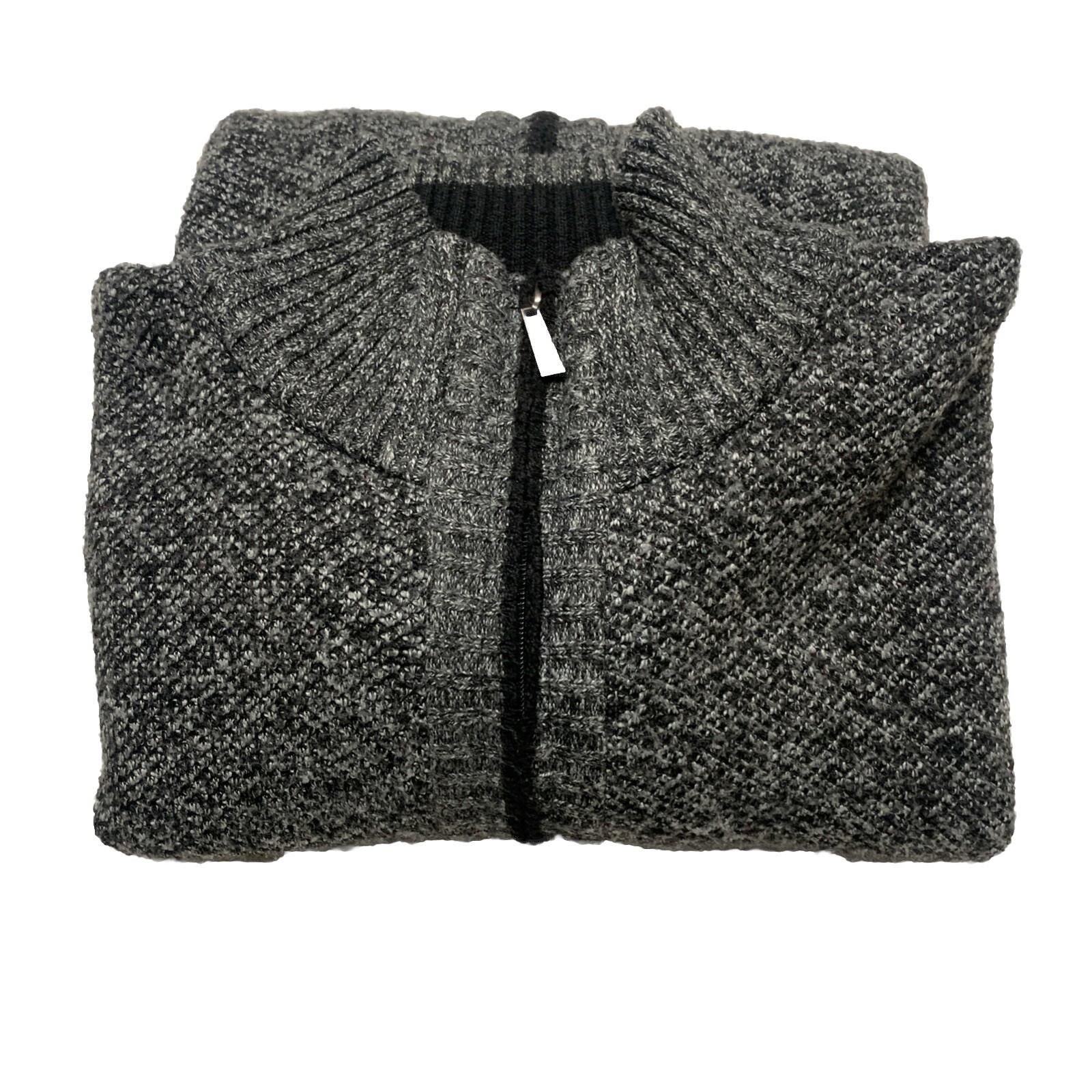 Cárdigan Alberto Cardinali para hombre XL, negro, gris, con cremallera completa, forro polar y coderas