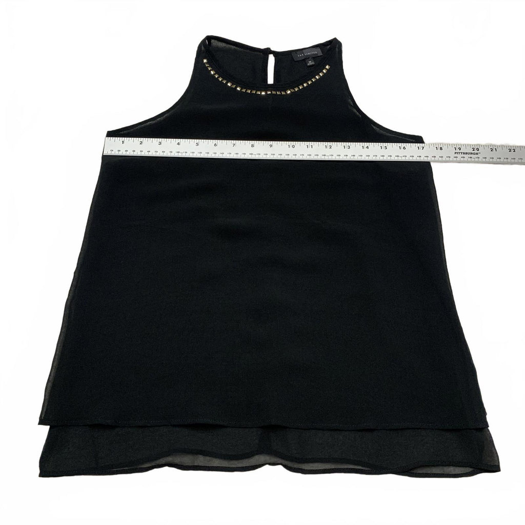 Blusa negra sin mangas con escote tachonado, talla XS para mujer, limitada
