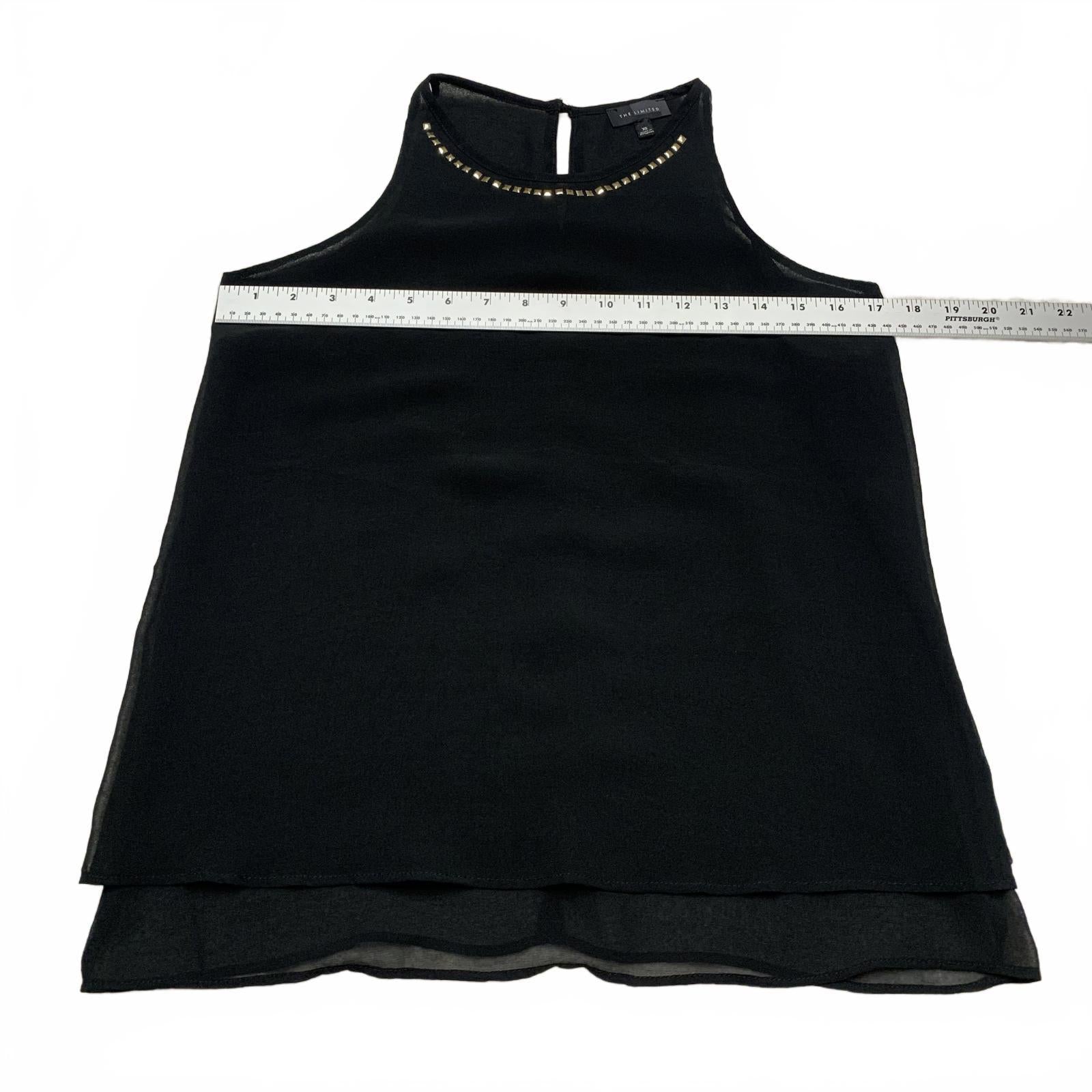 Blusa negra sin mangas con escote tachonado, talla XS para mujer, limitada