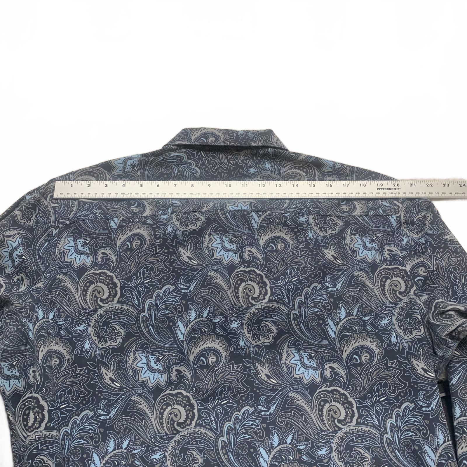 Camisa Alfani de manga larga con botones y estampado paisley azul para hombre, talla XL (17,5)