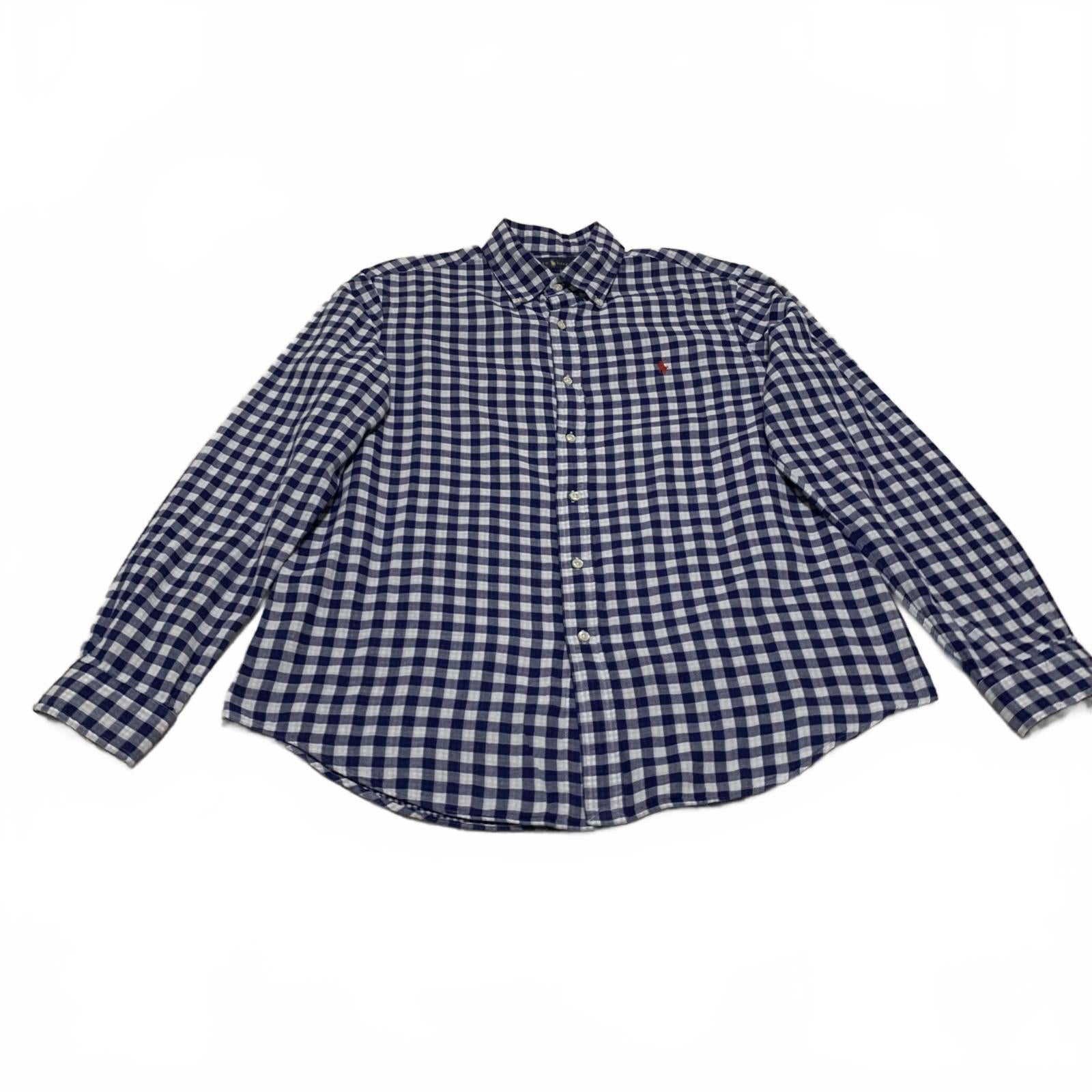 Camisa Ralph Lauren para hombre, talla L, azul, blanca, a cuadros, informal, con botones, manga larga