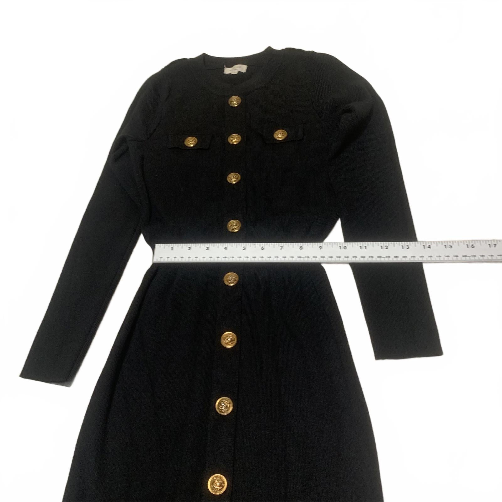 Vestido elástico negro de manga larga con botones delanteros de Moocci Paris, talla S/M para mujer