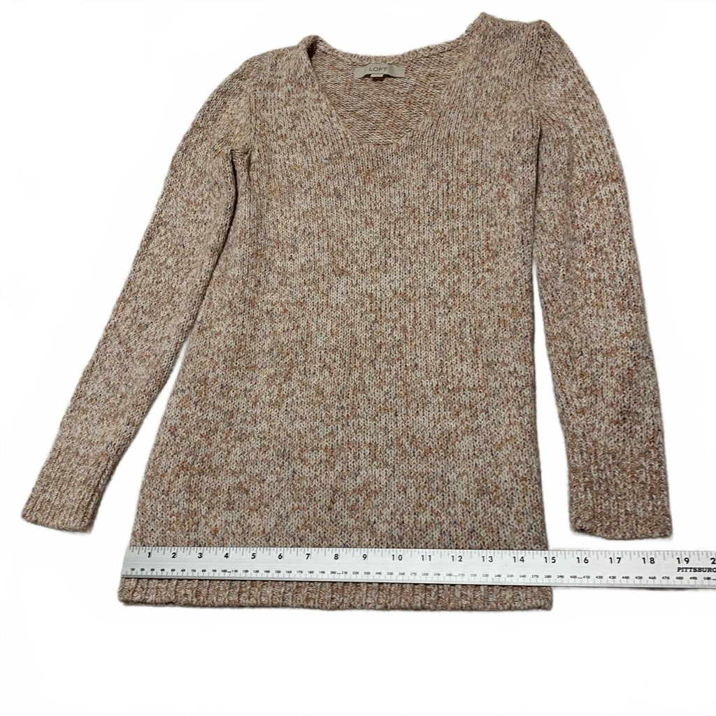 Suéter de punto beige melocotón LOFT para mujer, talla XS, acogedor, capa de otoño, mangas largas