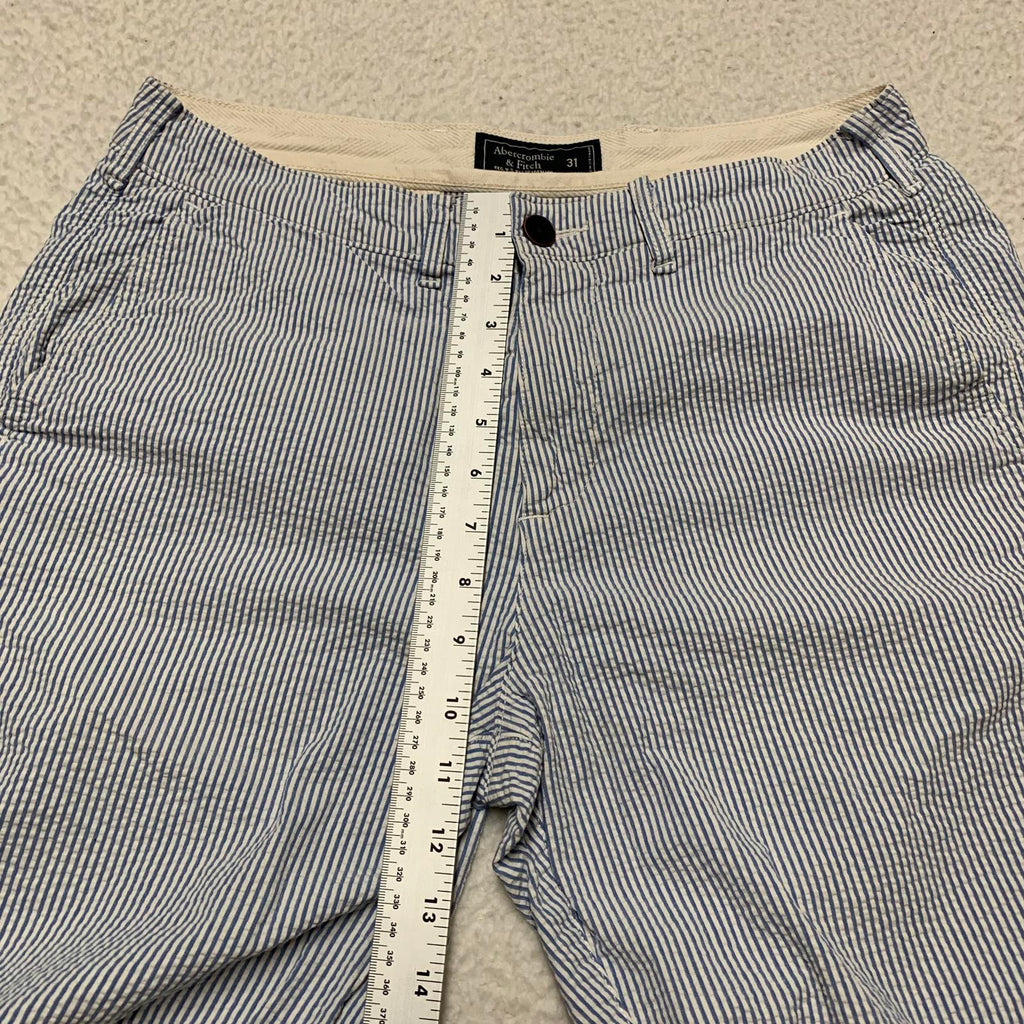 Pantalones cortos chinos a rayas azules y blancas de Abercrombie &amp; Fitch para hombre, talla 31, talla náutica, ancho 30.5