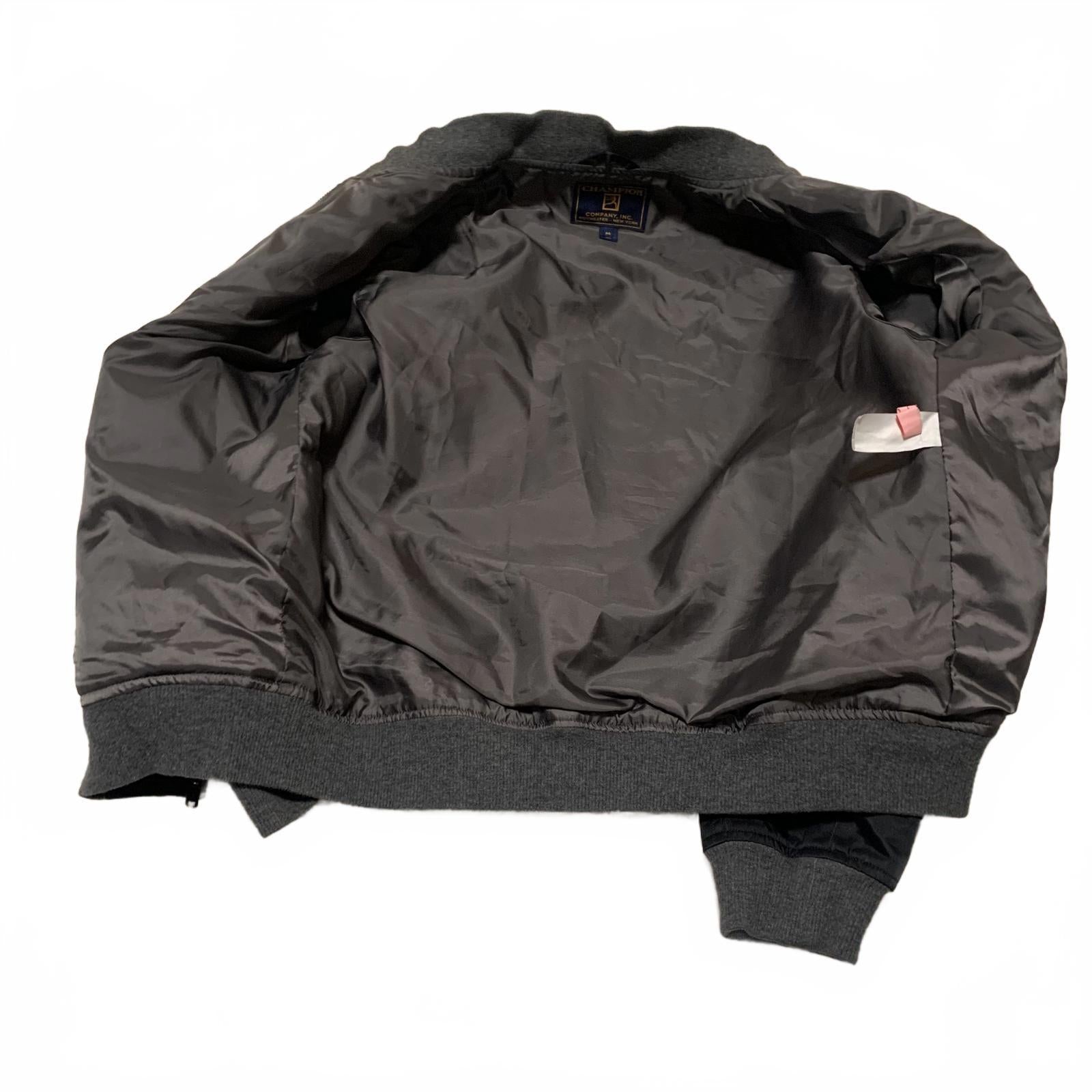 Chaqueta bomber negra vintage de los años 90 de Champion Co. para hombre, talla M, puños acanalados grises.