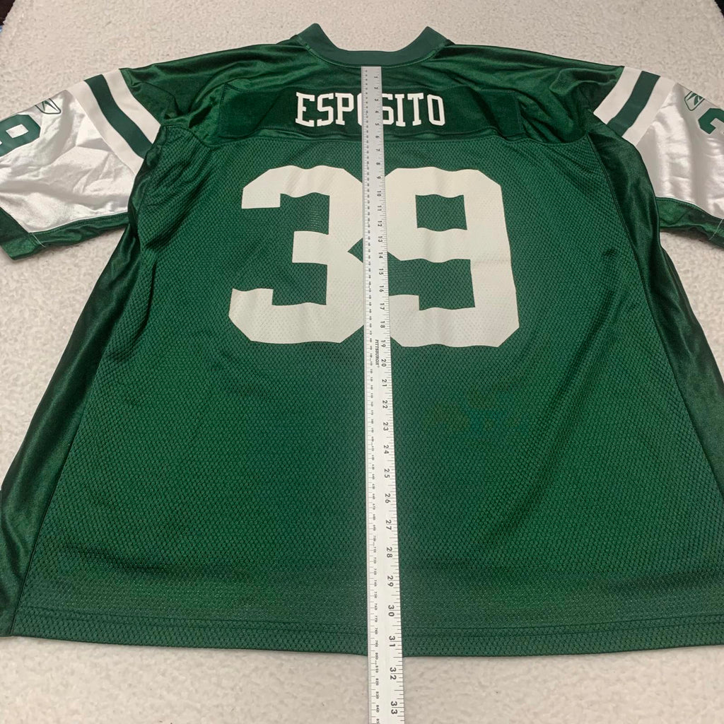 Camiseta de fútbol americano Reebok Esposito de los New York Jets, talla 39, verde, NFL, para uso en el campo, de VTG
