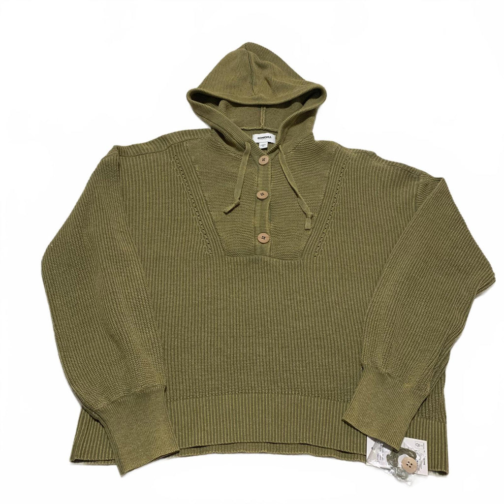 Sudadera con capucha de punto verde oliva con detalle de botones para mujer Sonoma, talla M