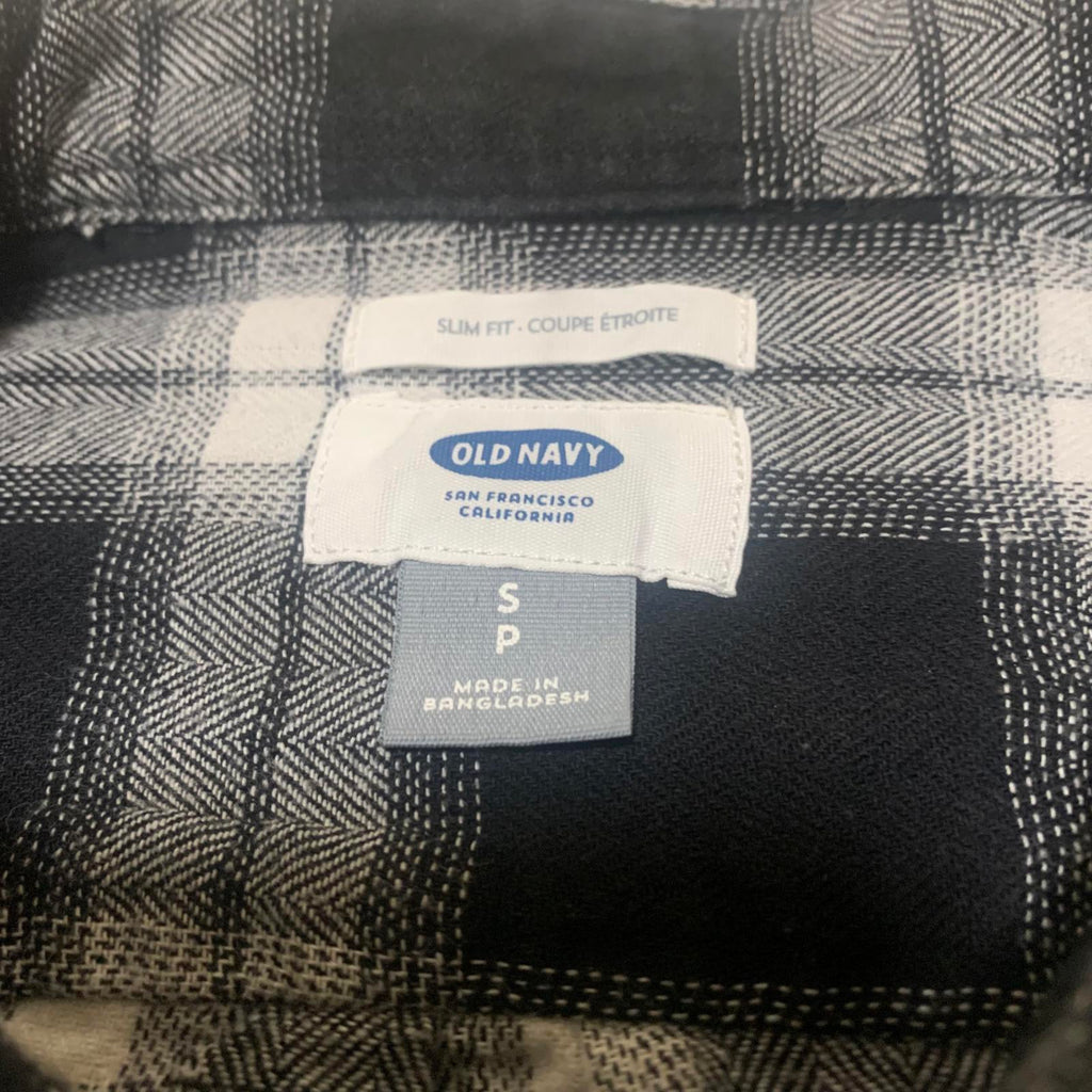 Camisa de botones Old Navy para hombre, talla S pequeña, piedra, negro, blanco, cuadros, informal, algodón