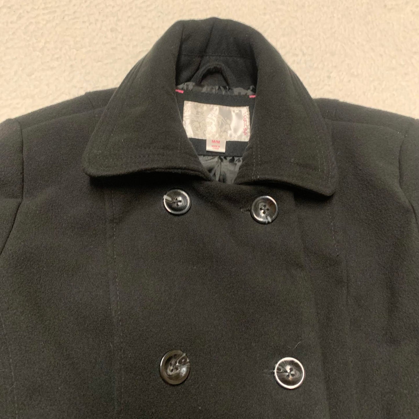 Xhiliration Women’s Size Medium Black Double-Breasted Peacoat